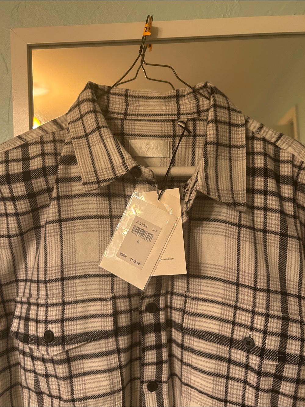 All Saints Cream and Black Plaid Button-Front Shacket